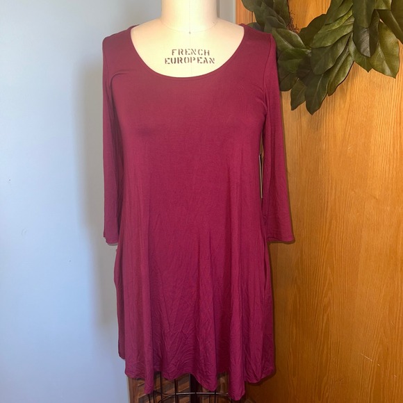 Lulus Dresses & Skirts - Lulus Women's Burgundy Red Casual Tunic Dress Long Sleeve Pockets Size L New NWT